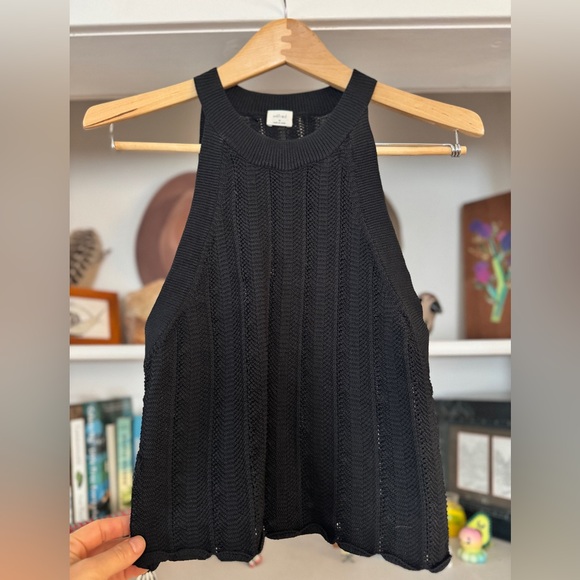 Wilfred Tops - Wilfred Aritzia Black Pointelle Knit Tank Top | Chevron Crochet Shell M